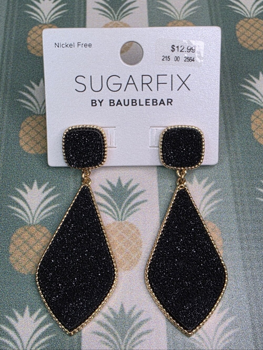 BaubleBar Black Glitter Gold-Trim Drop Earrings